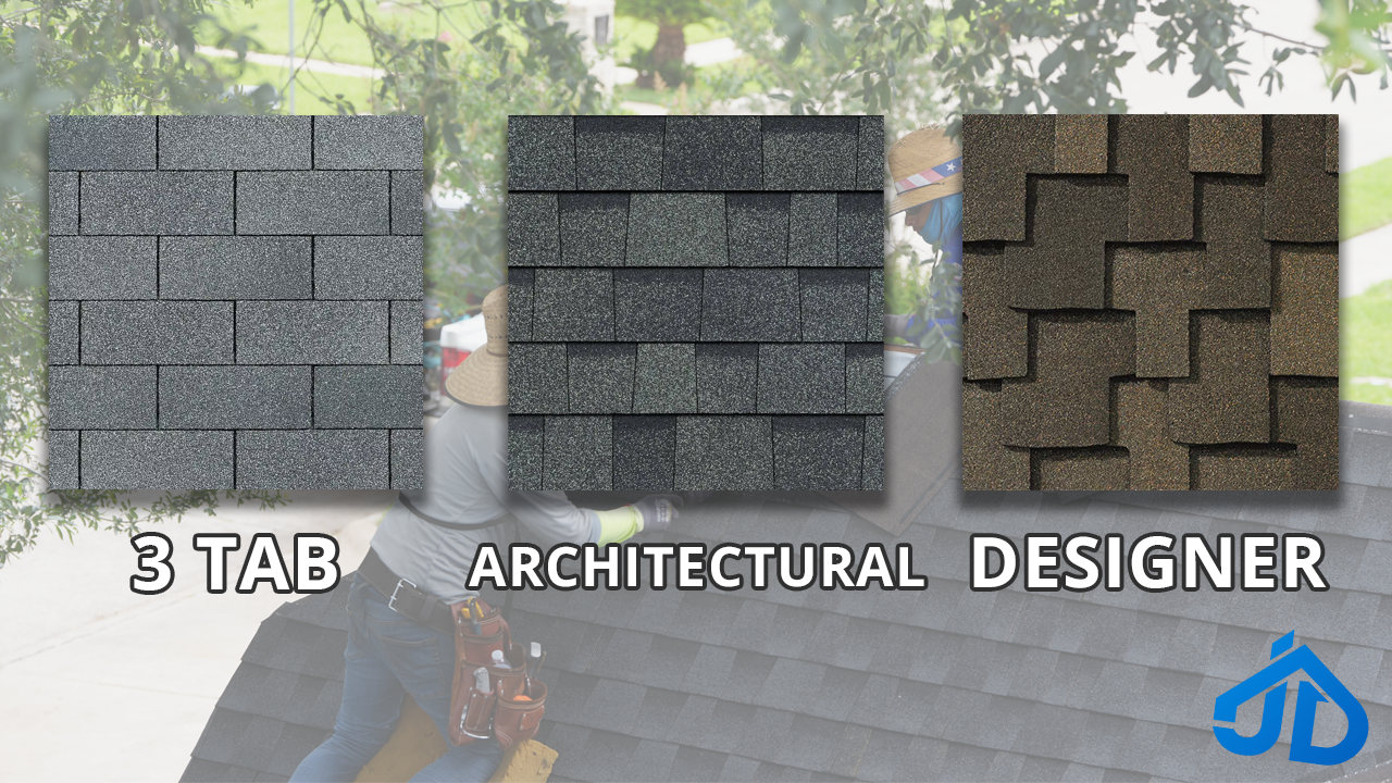 3-Tab, Architectural, and Designer shingle comparison